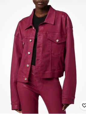 NEW Hudson Brea Coated Denim Swing Trucker Jacket Shiny Beet Red Women’s XS